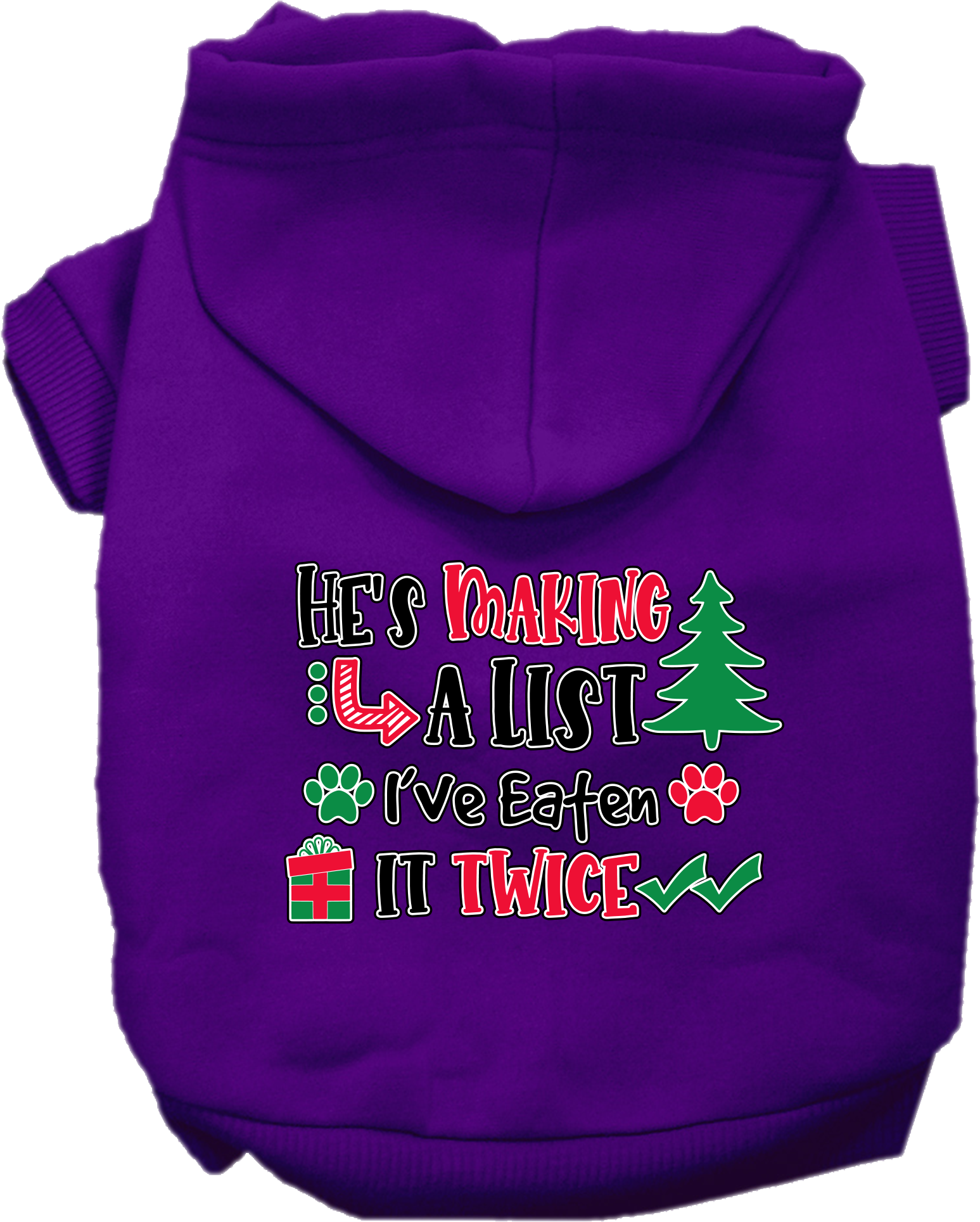 He's Making a List... Screen Print Dog Hoodie Purple Size XXL